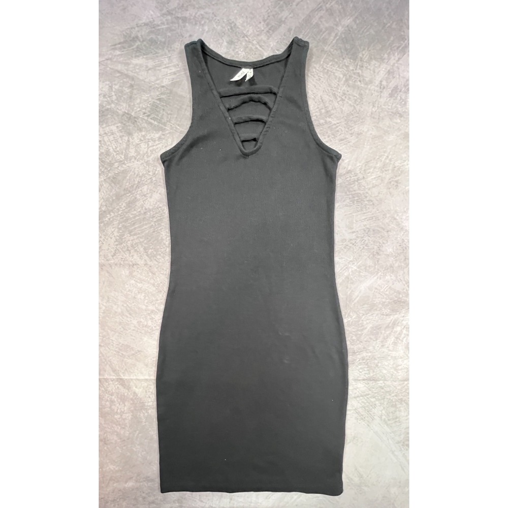 Mudd Tank Dress Womens XS Black Stretch Career Sleeveless Caged Cut-Out V-Neck